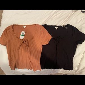 SELFIE brand tan and black crop short sleeve